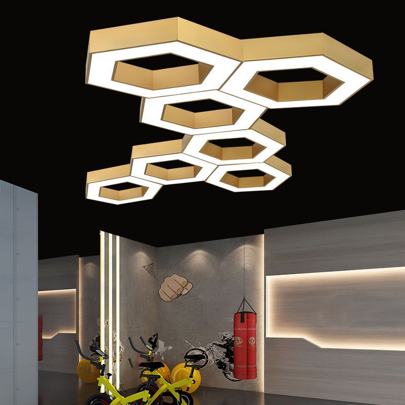 Nordic Hexagon Ceiling Light Metal Gold LED Flush Mount Light for Office