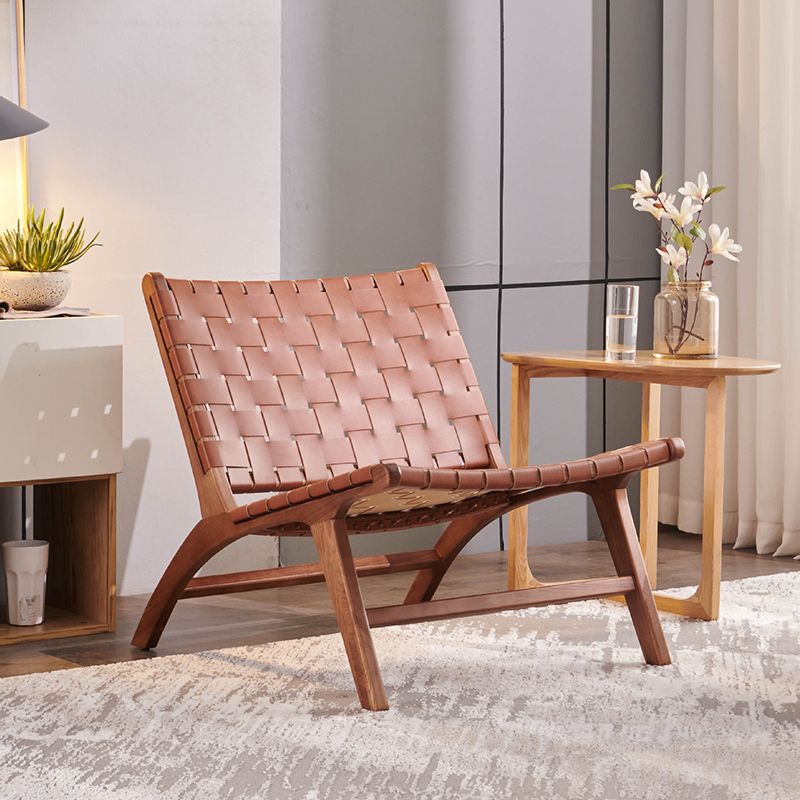 25.59" L x 31.88" W x 25.98" H Brown/Nautral Woven Accent Chair Solid Wood Lounge Chair