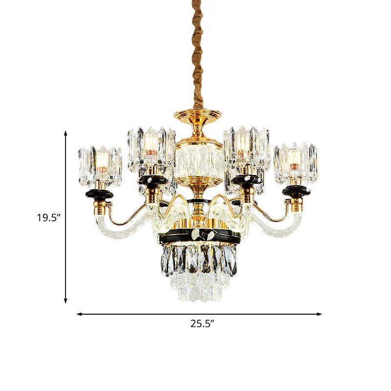 Lampadante a pendente a pendente del cerchio oro tradizionale rettangolo cristallino 6/8 lampadine sospensione soggiorno