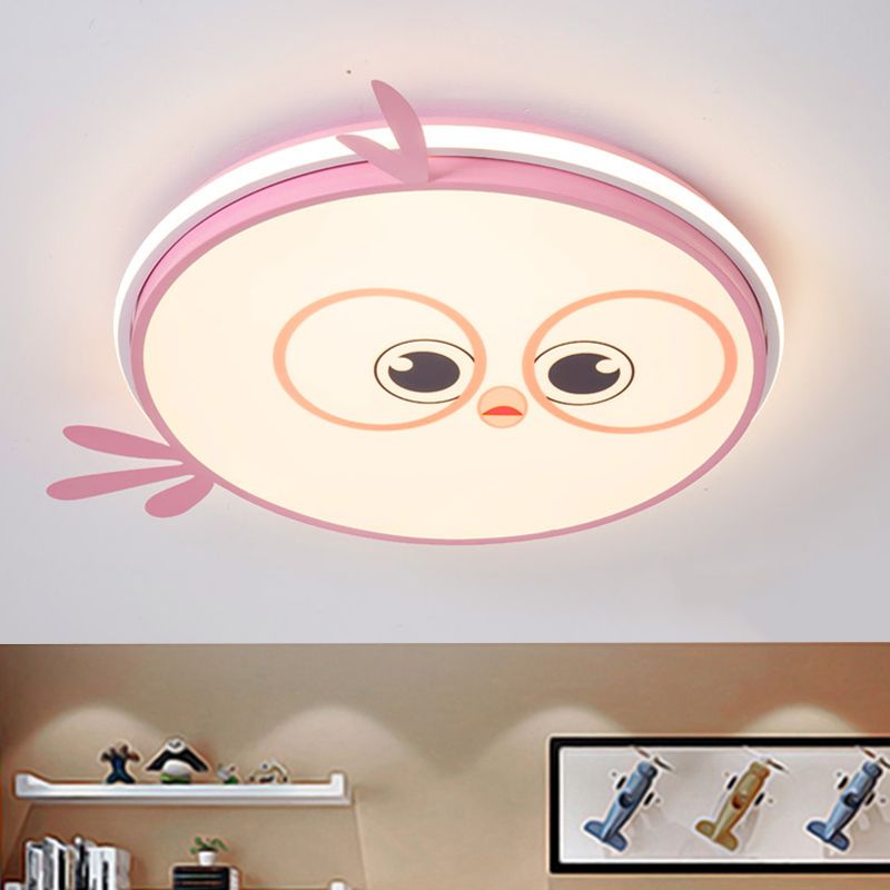 LED Ceiling Mounted Light Modern Pink/Yellow/Blue Kid Room Flush Ceiling Lighting with Chick Face Design