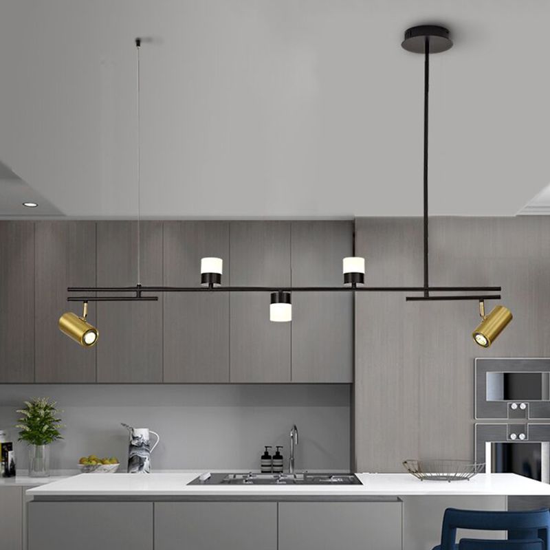 Luces colgantes de estilo contemporáneo de aluminio Fixtura de iluminación de isla lineal negra para comedor
