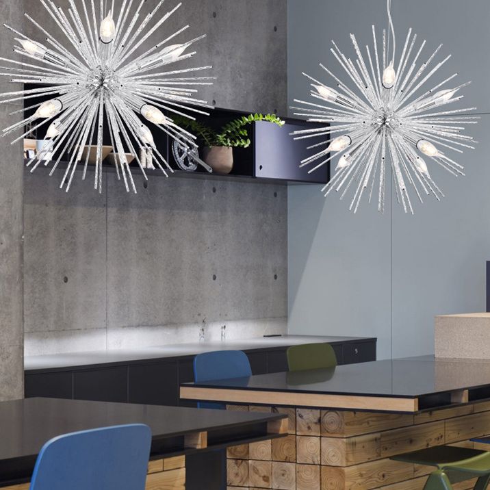 Postmodern Style Urchin Pendant Lighting Metal 8 Bulbs Living Room Hanging Chandelier