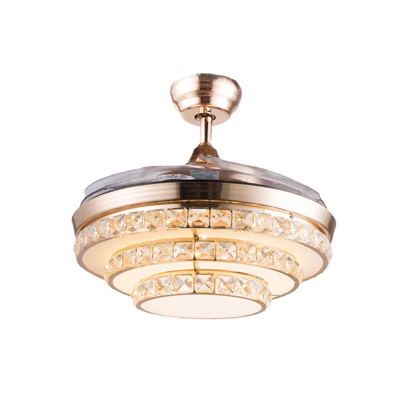 42,5 "" De large Gold 3 niveaux Semi Flush Light Moderniste Crystal Living Room LED Fush Mount Plafond venti