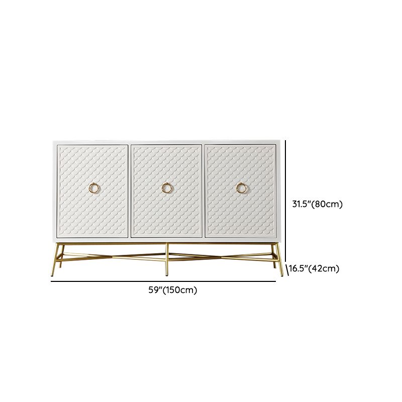 White Engineered Wood Buffet Stand Gold Base Sideboard Cabinet with Storage