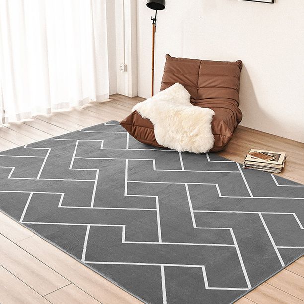 Simple Solid Color Bohemian Rug Polyester Herringbone Area Rug Non-Slip Backing Carpet for Living Room