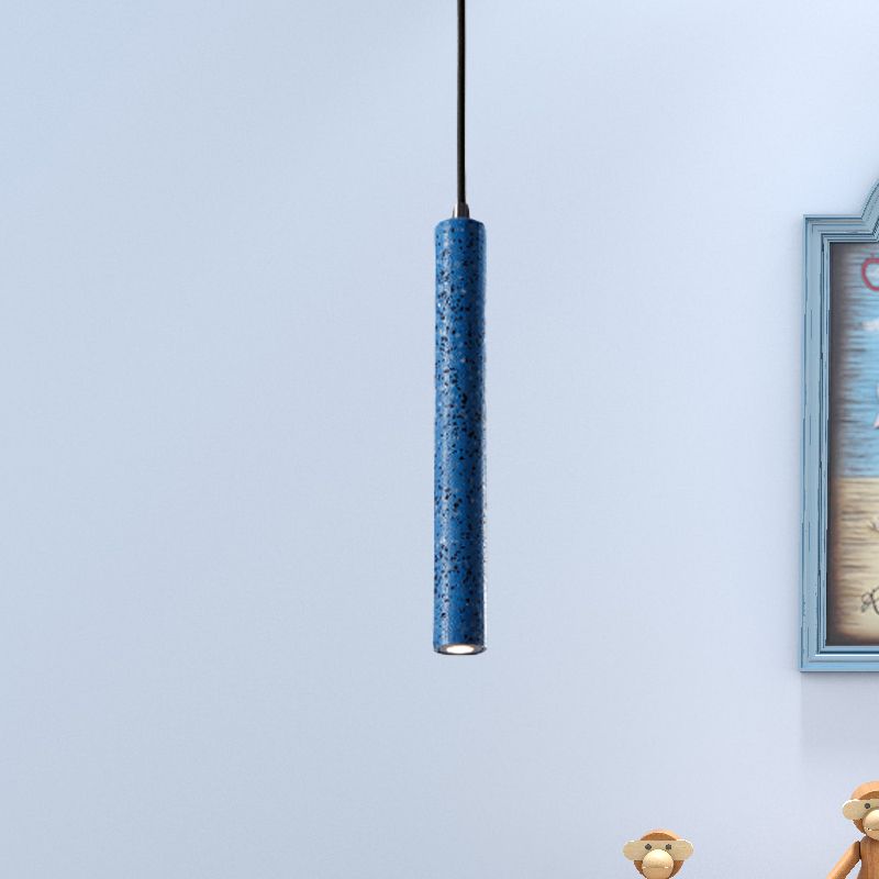 Tube Pendant Lighting Nordic Cement 1 Light Yellow/Blue/Green Hanging Ceiling Light, 12"/21.5"H