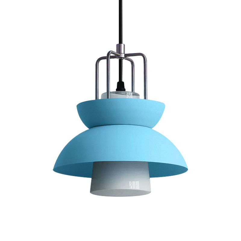 1 lámpara de techo de dormitorio ligero con tazón de tono metálico Macaron estilo gris/lámpara colgante rosa
