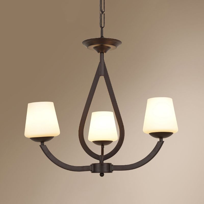 Metall schwarzer Finish Kronleuchter Swoop Arm Vintage Anhänger Licht mit konischem Milchglas Schatten