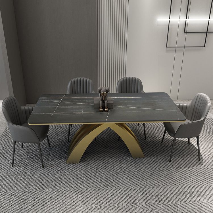 Glam Rectangle Shape Dining Table Sintered Stone Top Standard Dining Table for Kitchen