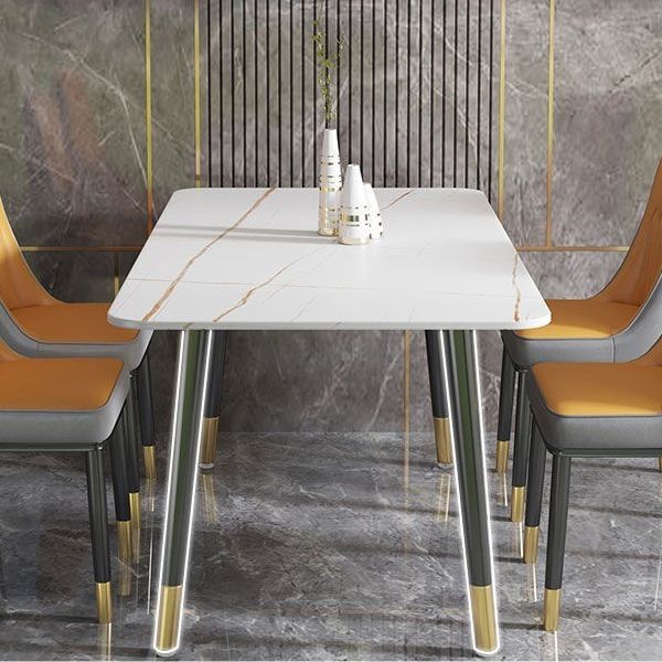 Rectangular Sintered Stone Dining Table Luxury Furniture with 4 Legs in Matte Finish Home