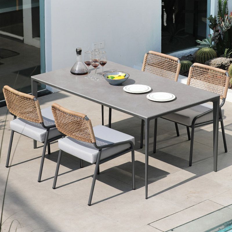 Modern Patio Dining Table Set 1/5/7 Pcs Stone Top Table with Upholstered Side Chairs