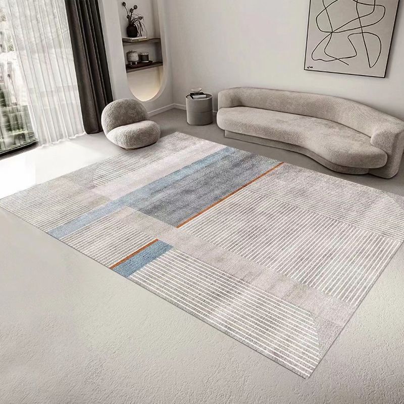 Gray Modern Rug Polyester Streak Rug Stain Resistant Rug for Living Room