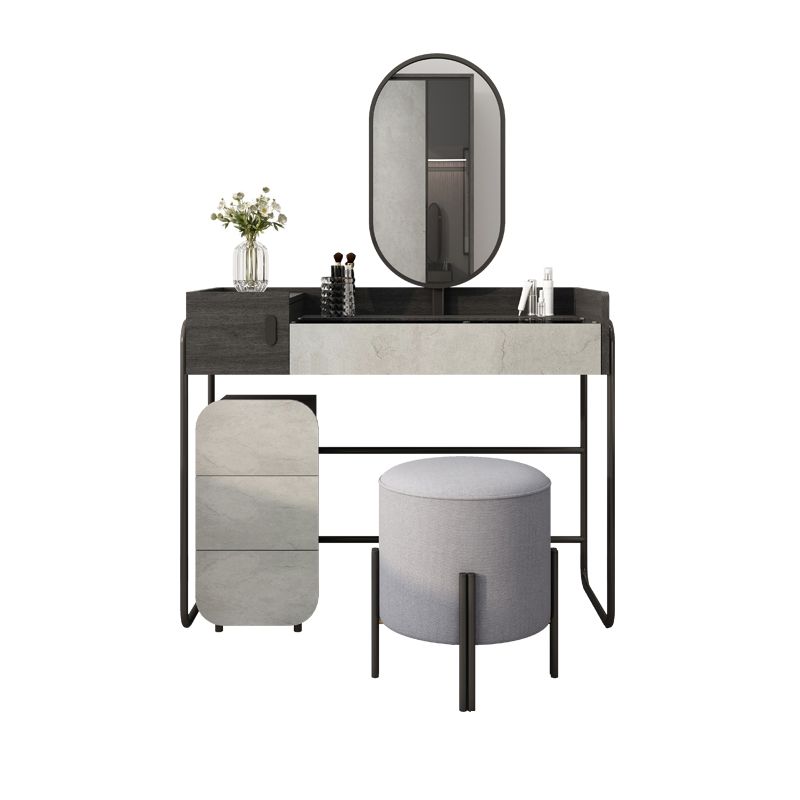 Tempered Glass Countertop Black/white Base with 4 Drawer Dresser