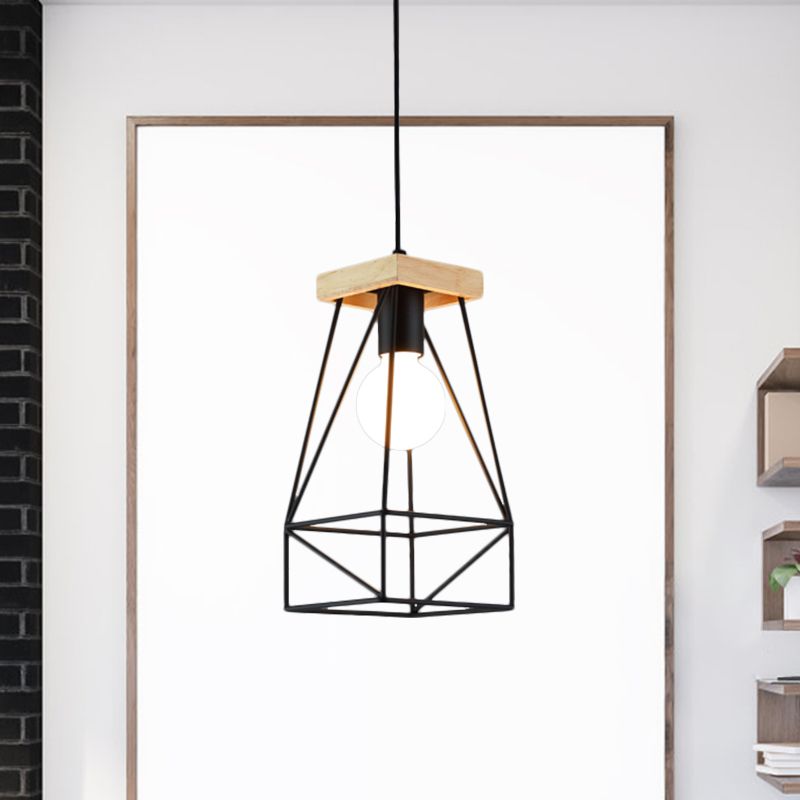 Metal Cage Shade Pendant Light Modern Nordic 1 Head Living Room Ceiling Light Fixture in Black/Blue