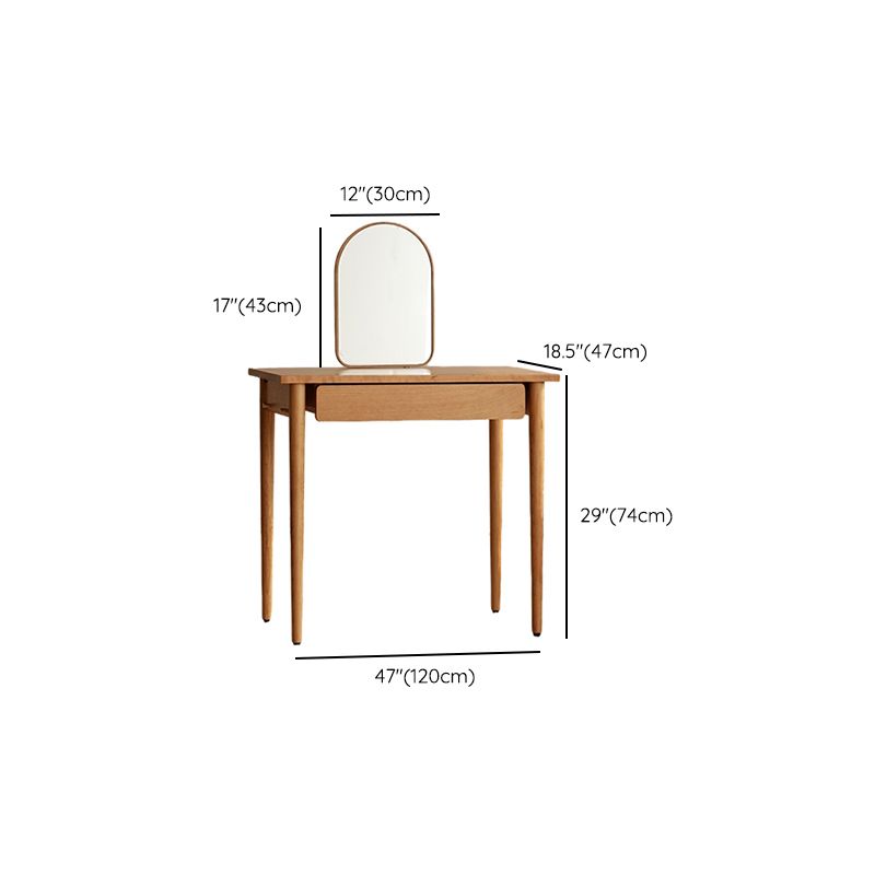 Natural Solid Wood Standing Mirror 1 Drawer Makeup Vanity Desk Table