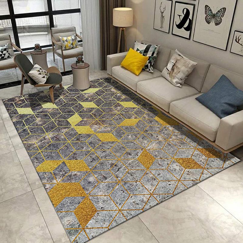 Contemporary Geometric Colorblock Print Rug Silver and Golden Polyester Rug Washable Area Rug for Living Room