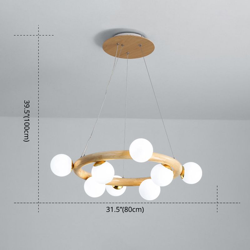 Modern Minimalist Round Chandelier Light Fixture Natural Wood Living Room Ceiling Chandelier