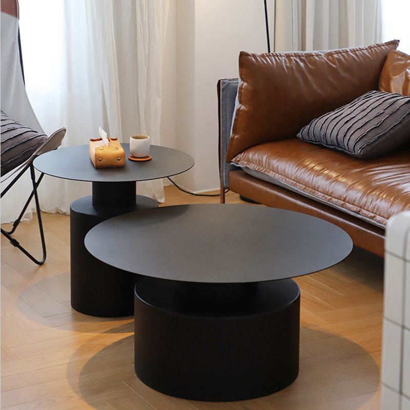 Black/White Pedestal Coffee Table Metal Round Cocktail Table