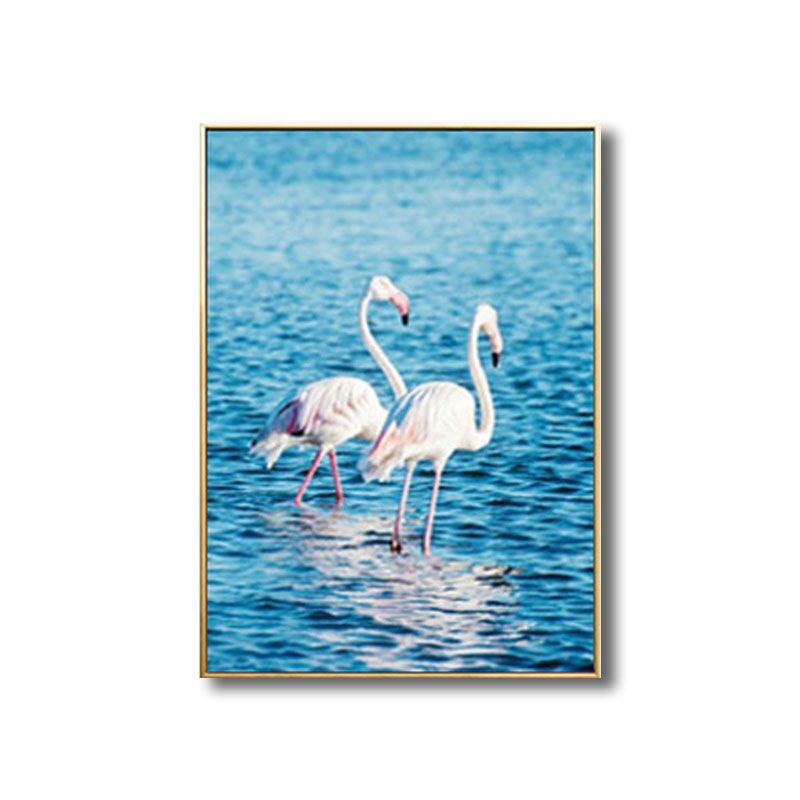 Flamingo Natural Wall Print Simplicity Textured Canvas Art in Blue for Guest Room