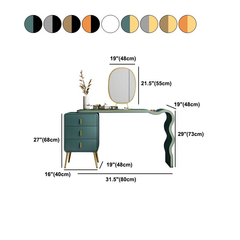 3 Drawers Make-up Vanity Set, 28.74" H Leather Vanity with Stool & Mirror