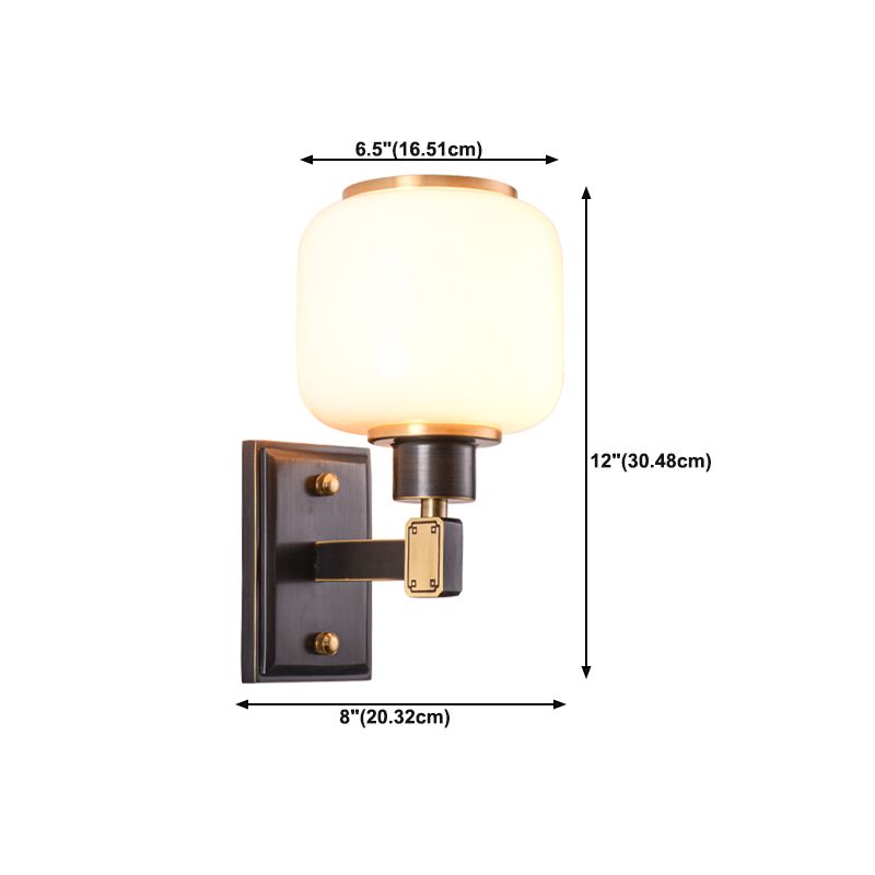 Modern Metal Wall Sconce Lantern Shape Wall Light with Glass Shade for Bedroom
