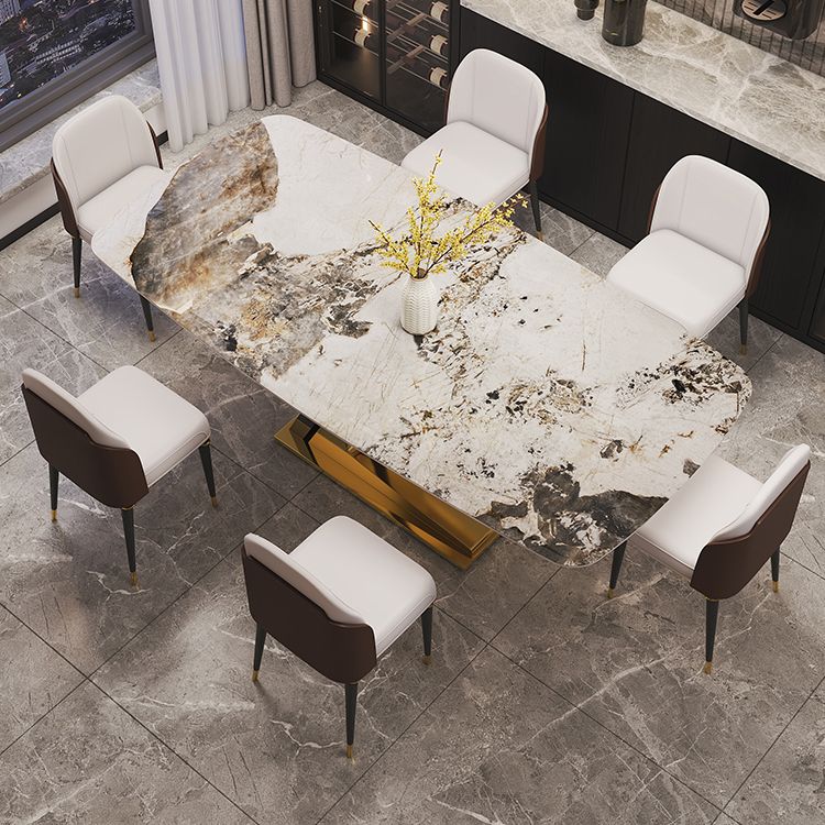 Dining Set of Modern Sintered Stone Table with Gold Metal Base Rectangle Dining Set for Restaurant