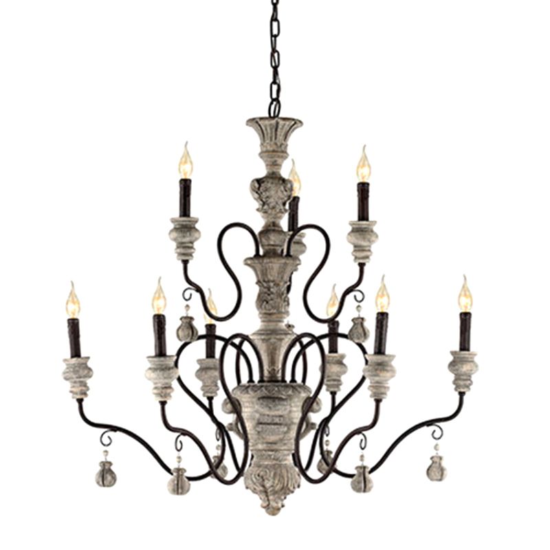Candelabra Living Room Ceiling Lighting Traditional Resin 3 Heads Grey Chandelier Light Fixture