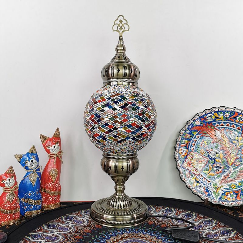 Handcrafted Art Glass Ball Desk Lamp Vintage 1 Head Living Room Nightstand Light in White/Beige/Yellow