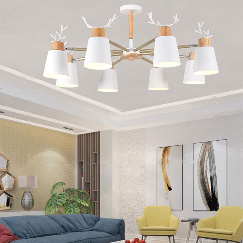 Moderne kreative makkaron Anhänger helle hölzerne geometrische Hanglampe mit Schmiedeeisenschatten