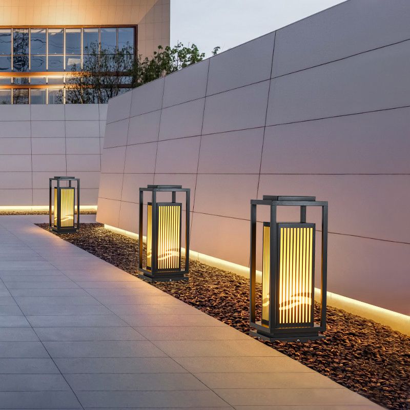 Rectangular Pillar Lamp Modern Metal Outdoor Waterproof Light in Black