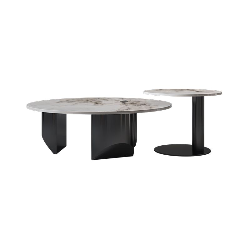 Modern Coffee Table Slate Round Nesting Coffee Table Set with Black Legs