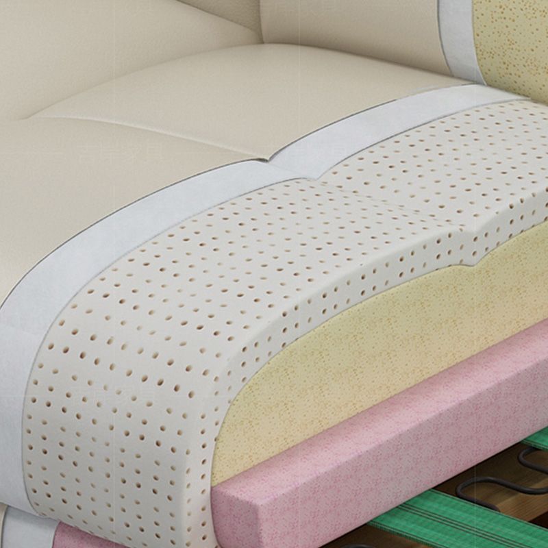 Contemporary Stationary Cream Genuine Leather Recessed Arm Sofa