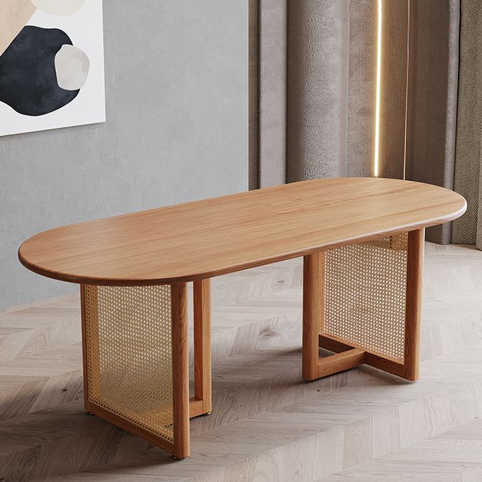 Pinewood Solid Wood Brown Tone Dining Table Simplicity Fixed Table for Dining Room