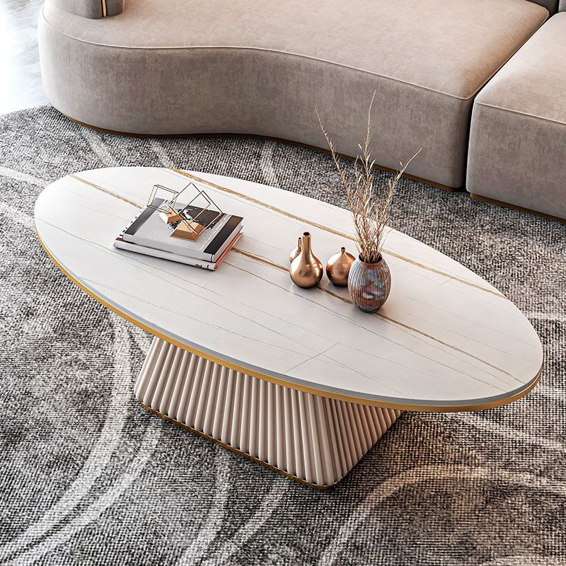 Modern Style Oval Slate Table with Metal Square Base Coffee Table