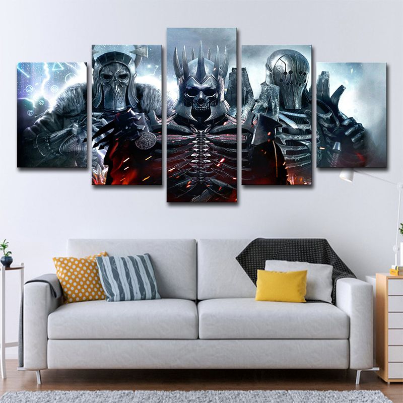 Kids Fictional Skull Troopers Canvas Blue Multi-Piece Wall Art Print for Teens Room