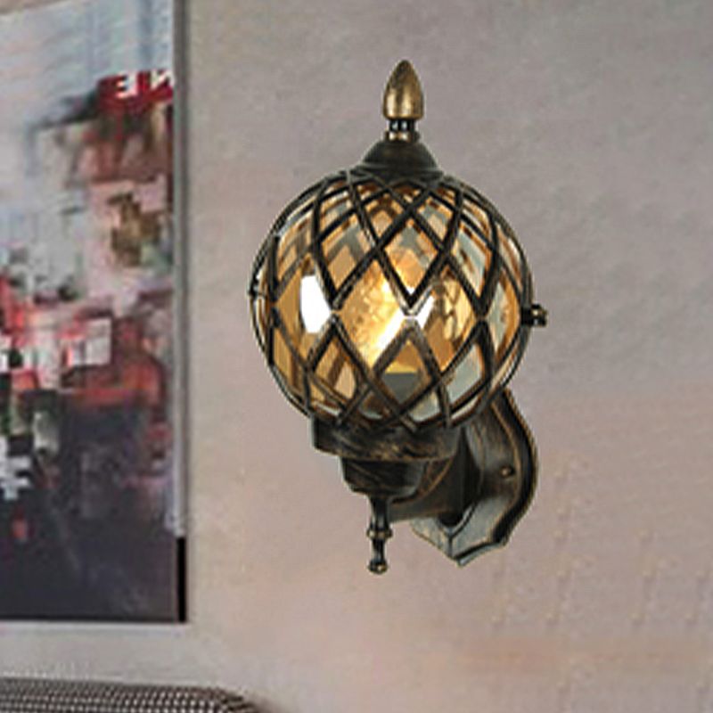 1 Leichte Bernsteinglas Wandleuchte Licht Industrial Black Globe Esszimmer Beleuchtung mit Käfig