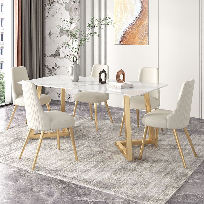 Glam Iron Dinette Set 1/2/3/5/6/7 Pieces Rectangle Dining Table Set with Sintered Stone