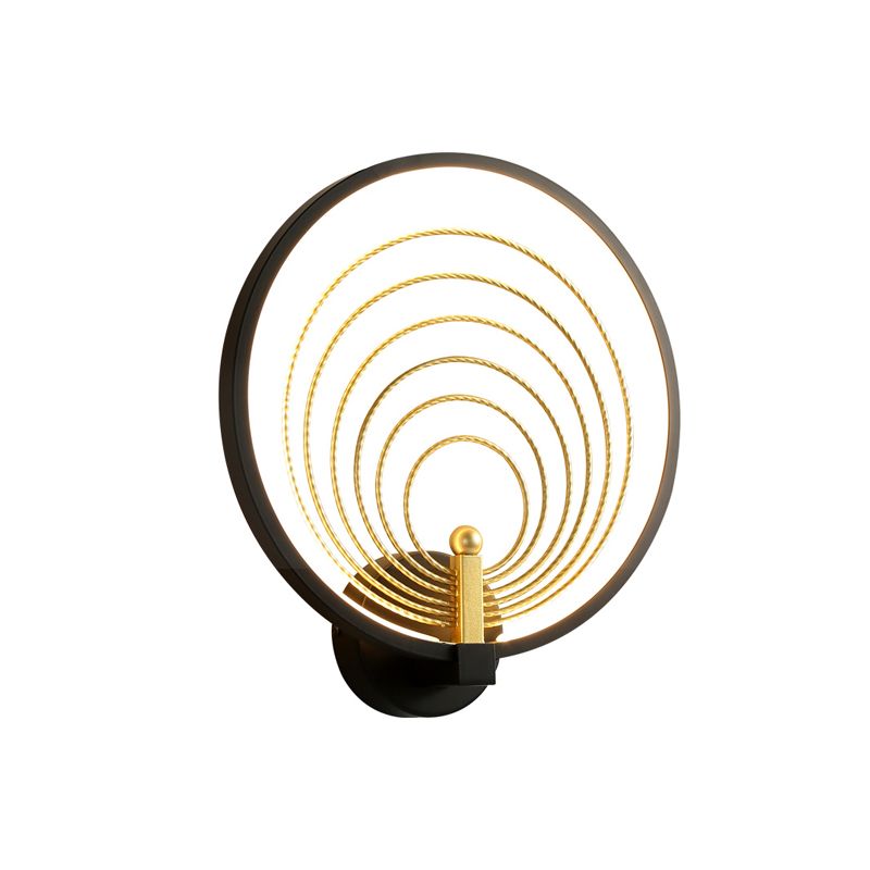 Bedroom LED Sconce Light Fixture Black/White Bedside Wall Light Sconce with Halo-Ring Acrylic Shade