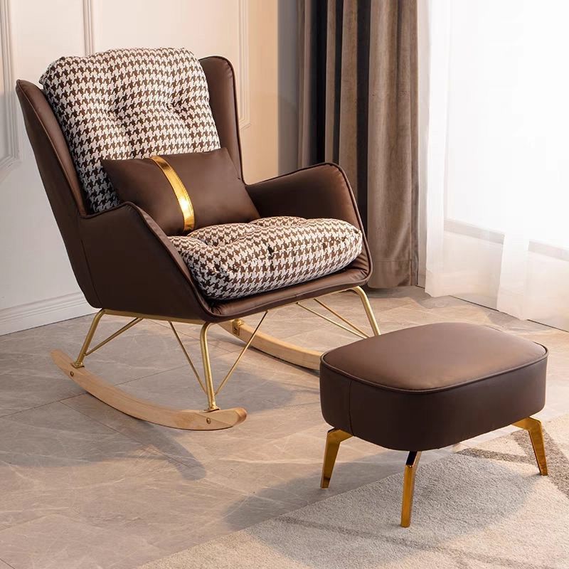 Modern Upholstered Rocker Chair Metal Frame Spindle Rocker Chair for Living Room