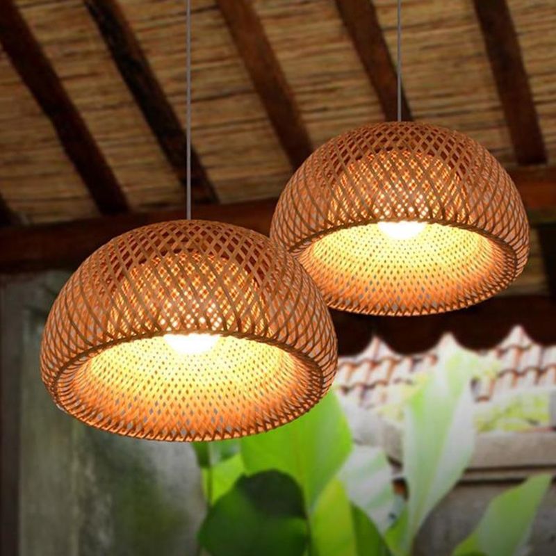 1 leichte halbkugelförmige Deckenleuchte chinesischer chinesischer Rattan Hängende Anhängerleuchten für das Restaurant