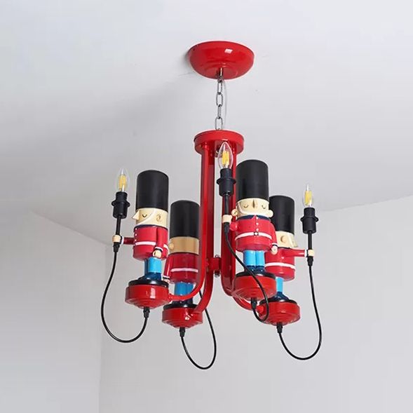 Kindergarten Candle Pendant Light with Solider Metal Modern Red Hanging Light