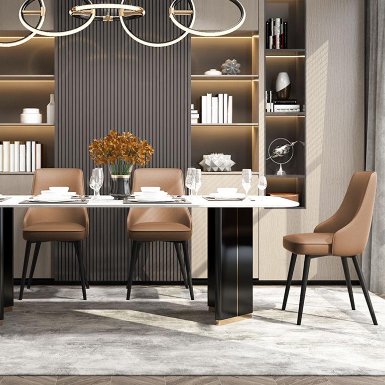 Contemporary Dining Chair Solid Back Chair with 4 Metal Legs for Home Use