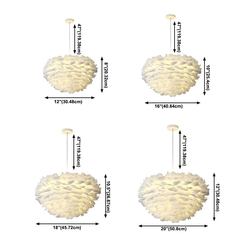 Nordic White Chandelier Feather Geometric Chandelier Pendant for Living Room