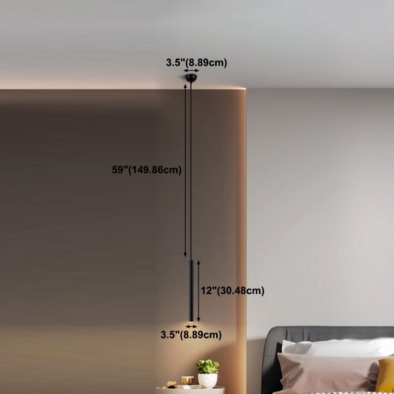 Contemporary Style Cylinder Shape Pendant Lights Metal Hanging Lamps in Black