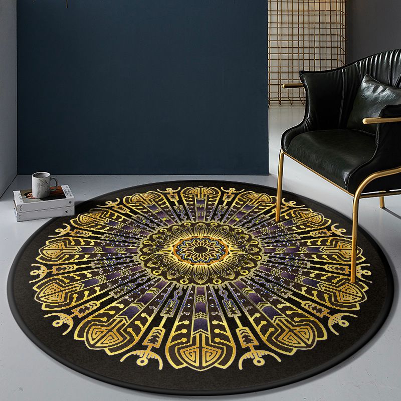 Persian Bedroom Rug Multi-Color Tribal Flower Rug Polyester Stain Resistant Anti-Slip Backing Washable Area Carpet