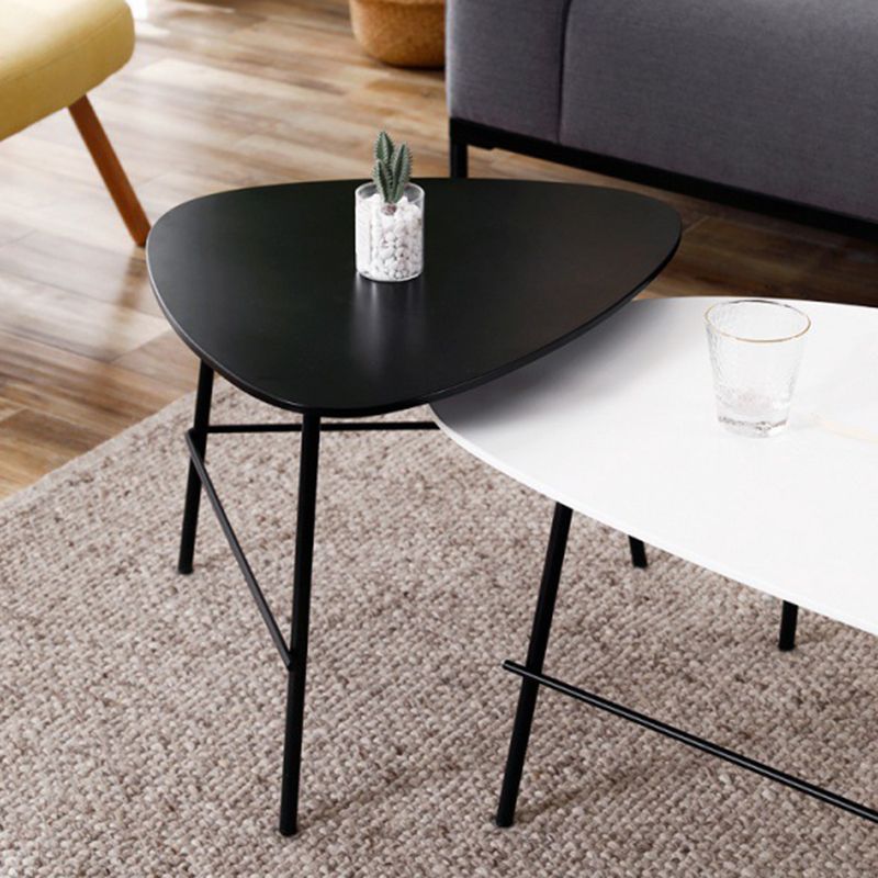 Modern Metal 3 Legs / Trestle Base Triangle / Oval Wood Top Coffee Table