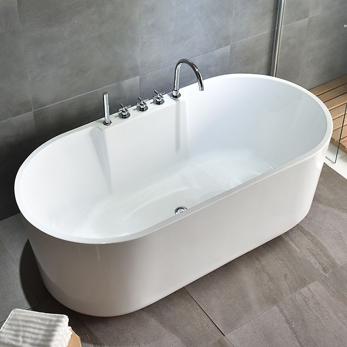 Contemporary Freestanding Acrylic-Fiberglass Bathtub White Oval Soaking Bath Tub