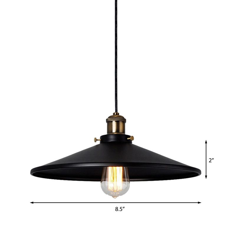 Loft Stylish Saucer Pendant Ceiling Light 8.5"/10" Diameter 1 Head Metallic Hanging Lamp in Black for Foyer