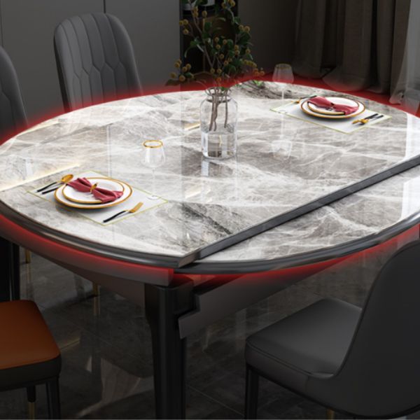 Modern Scalable Stone Dining Table Rubber Wood Legs for Dining Room