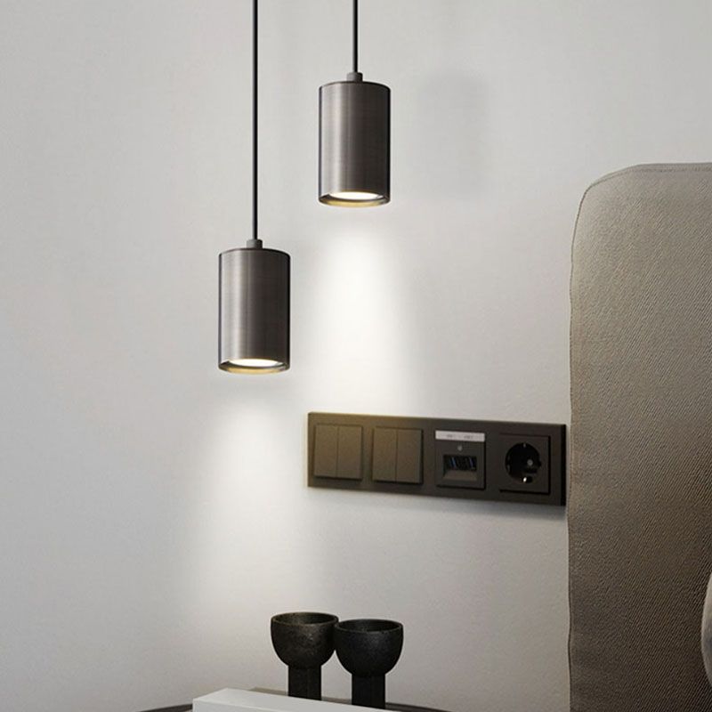 Minimalist Cylinder Hanging Lamp, Modern Metal Pendant Light for Bedroom